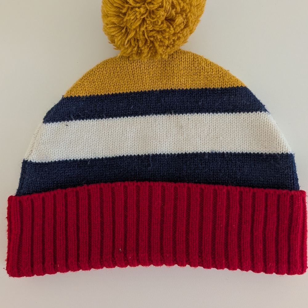F&F Kids Striped Beanie with Pom Pom -‎ Red, Navy, White, Yellow